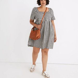 NWT Madewell Size L Large Linen-Blend Allie Mini Dress in Gingham Check